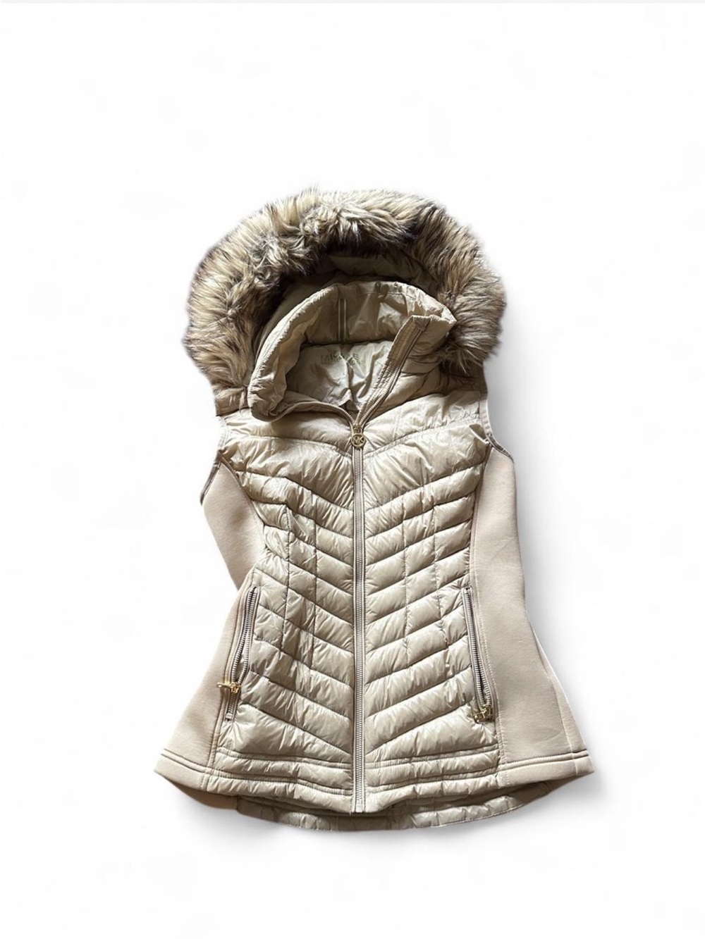 Y2K Michael Michael kors women's gold Cream & tan quilted puffer vest